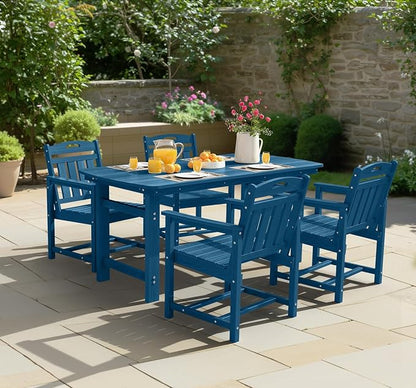 Ciokea HDPE Outdoor Dining Set 5-Piece Patio Table and Chairs with Umbrella Hole, All-Weather Patio Dining Set for 4, Durable Patio Furniture Set for Backyard, Garden, Lawn & Poolside, Navy Blue