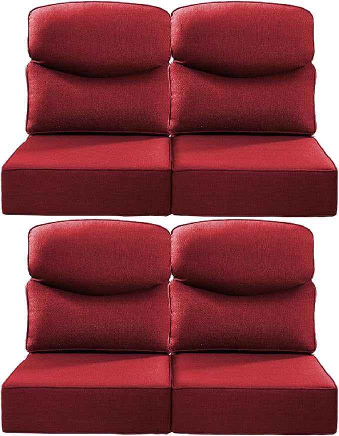 Luxury 22x24/22x25 6-Inch Smile Patio Dining Chair Cushions Set of 4 - Heavy Duty Water Slashproof Outdoor Seat Cushion for Outside Furniture Set Swivel Chairs Loveseat L-Shape Sofa - Red
