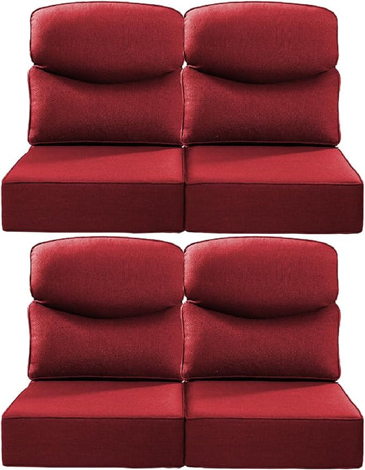Luxury 22x24/22x25 6-Inch Smile Patio Dining Chair Cushions Set of 4 - Heavy Duty Water Slashproof Outdoor Seat Cushion for Outside Furniture Set Swivel Chairs Loveseat L-Shape Sofa - Red