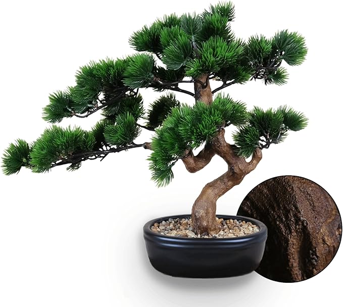 Artificial Bonsai Tree 16" Tall with Realistic Wood and Ceramic Pot Fake Plants Juniper Pine Zen Faux Plants for Home Bedroom Japanese Decor