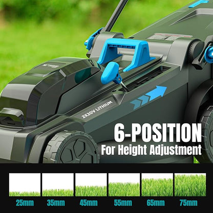 40V 18 inch Lawn Mower Cordless, Brushless Push Lawn Mower with 6-Position Cutting Height Adjustment, 2x4.0Ah Battery & Dual Charger Included