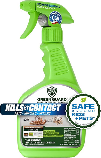 Green Guard Pest Control Spray - Indoor & Outdoor Killer of Ants, Roaches, Spiders & Other Crawling Insects, Safe Around Children & Pets, Plant-Based, Pleasant Scent (Cinnamon Might, 16oz)