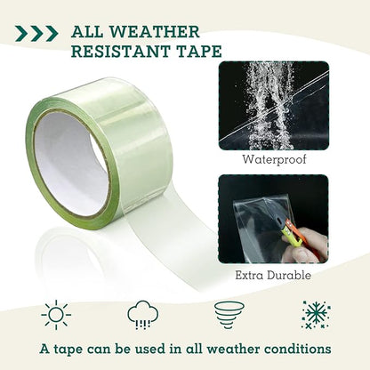 EAGLE PEAK Greenhouse Cover Repair Tape 2''x15' Heavy Duty 18.9 mil Reinforced Ultra High Performance Acrylic Adhesive Weather Resistant Tape for PE Polyethylene Greenhouse Covers and Film, Clear