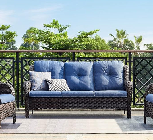 HUMMUH 3-Seat Outdoor Wicker Sofa PE Rattan Patio Couch with Thick Cushions,Deep Seat High Curved Back Armset Patio Sofa…