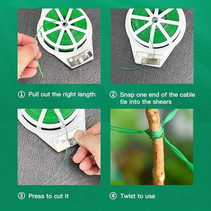 656ft (200m) Twist Ties, Garden Plant Ties with Cutter, Reusable Multifunctional Plant Ties, Fixing Vines Plant Support for Gardening Home Office(Green)