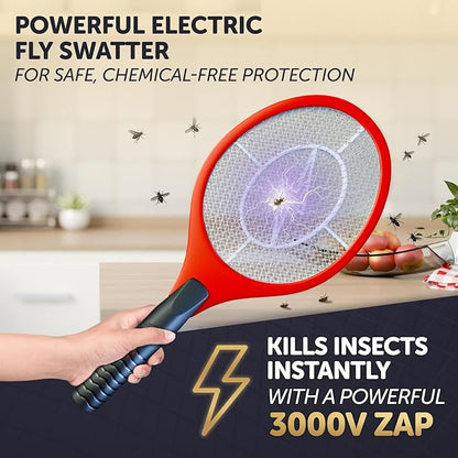 Upgraded Bug Zapper Racket 2025- Big Electric Fly Swatter & Mosquito Zapper for Indoor/Outdoor Insect Control - Battery-Operated Tennis Racket Zap - Portable High Voltage Bug Zapper