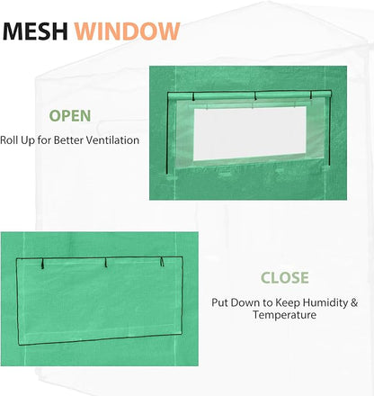 EAGLE PEAK Replacement Cover for 10x10 Portable Walk-in Pop up Greenhouse, Front Roll-Up Zipper Entry Door and 2 Large Roll-Up Side Windows (Frame Not Included), Green