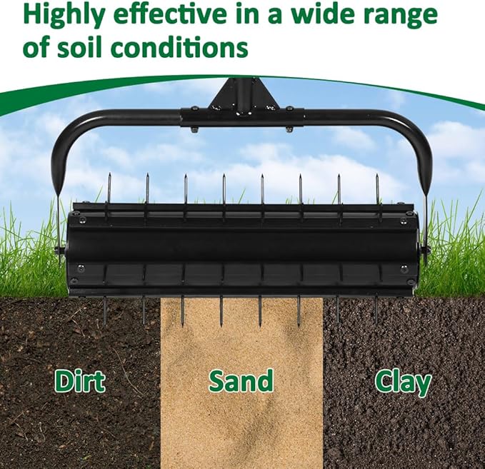 SMONTER Manual Lawn Aerator, 22” Heavy Duty Rolling Aerator Lawn Tool for Yard Garden, Aeration Tool with Spike Soil Penetrator
