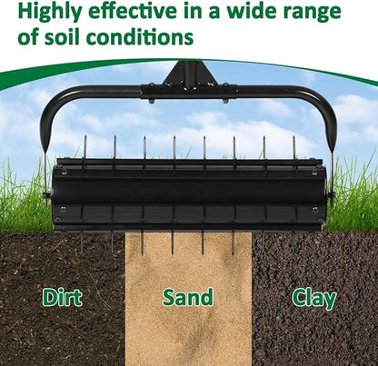 SMONTER Manual Lawn Aerator, 22” Heavy Duty Rolling Aerator Lawn Tool for Yard Garden, Aeration Tool with Spike Soil Penetrator