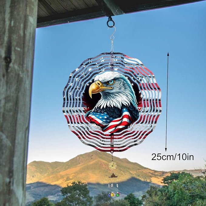 10 Inch 3D Flag Eagle Wind Spinner, Unique Metal Hanging Kinetic Wind Sculpture Ornament Gifts for Women Yard Art Garden Patio Lawn Indoor Outdoor Decor