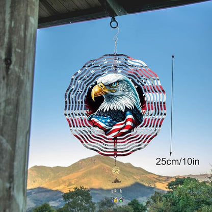 10 Inch 3D Flag Eagle Wind Spinner, Unique Metal Hanging Kinetic Wind Sculpture Ornament Gifts for Women Yard Art Garden Patio Lawn Indoor Outdoor Decor