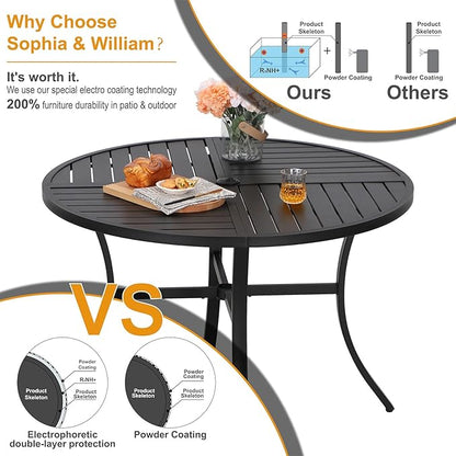 Sophia & William 5 Pieces Patio Dining Set with 4 Metal Armchairs and Round Dining Table, Outdoor Conversation Armchairs Furniture with Seat Cushions and 1.57" Umbrella Hole for Porch Backyard Balcony