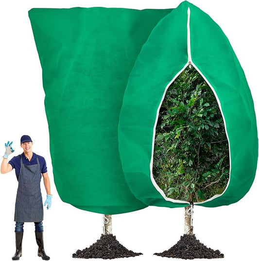 2 Pcs Plant Covers Freeze Protection Extra Large Frost Cloth Plant Covers with Zipper Drawstring Winter Cold Weather Frost Blankets for Outdoor Palm Fruit Tree and Shrubs (10 x 10 ft,Green)
