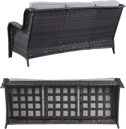 HUMMUH 3-Seat Outdoor Wicker Sofa PE Rattan Patio Couch with Cushions,Deep Seat High Curved Back Armset Patio Sofa