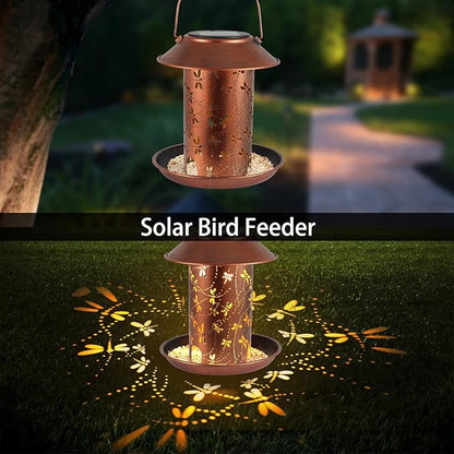 Bird Feeders for Outdoors Dragonfly Solar Lanterns Outdoor Waterproof Garden Decor Gifts for Women Mom Grandma Metal Solar Decoration Outside LED Lanterns for Yard, Patio, Lawn, Pathway(2 Pack)