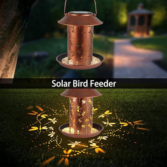 Bird Feeders for Outdoors Dragonfly Solar Lanterns Outdoor Waterproof Garden Decor Gifts for Women Mom Grandma Metal Solar Decoration Outside LED Lanterns for Yard, Patio, Lawn, Pathway(2 Pack)
