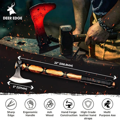 Viking Axe of Ragnar Lothbrok Hand Forged High Carbon Steel Norse Bearded | Camping Hatchet Axe with Genuine Leather Sheath Handcrafted Ash Wood Handle Throwing Tomahawk Viking Gifts for Men