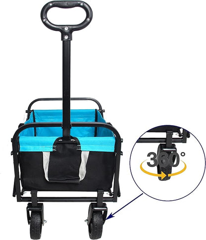 Folding cart That Does not Need to be Assembled Station Wagon, Grocery cart (Black+Blue Mini cart)