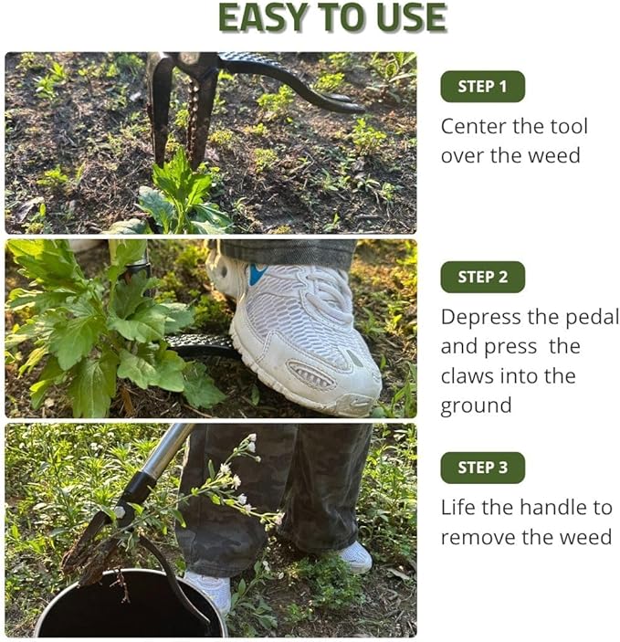 3-in-1 Stand Up Weeder Tool with Long Handle – Includes Edger Blade, Weeding Hoe & Root Remover – Manual Weed Puller for Lawn, Garden, Driveway & Sidewalk – Ergonomic & Detachable