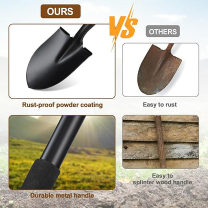 COCONUT 31 Inch Small Garden Shovel, Lightweight Metal Shovel with Black, Padded, Ergonomic D-Grip Handle for Digging, Planting, Camping, Kids, Beach, Garden