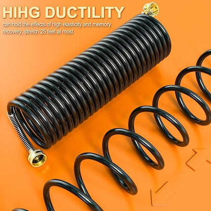 GASHER 25FT x 3/8" Coil Garden Hose, Expandable Garden Hose with 3/4" Brass Connector, Watering Hose Includes 8 Patterns Spray Nozzle for Outdoors Lawn Watering Car Washing