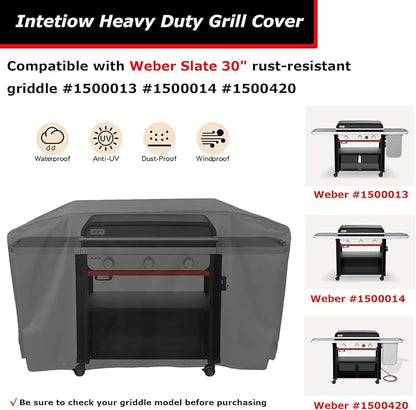 Grill Cover for Weber Slate 30 Inch Rust-Resistant Griddle, Heavy Duty Waterproof 600D Webber Slate Griddle 3-Burner Gas 30 in. Flat Top Griddle Cover Outdoor Black