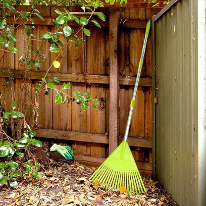 Colwelt Plastic Leaf Rake with 56'' Lightweight Stainless Steel Handle, 22Tines Plastic Head & Garden Gloves for Collecting Loose Debris