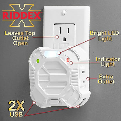 Riddex X Plus Insect Repellent - Plug in, Mouse Deterrent - Pest Reject for Defense Against Rats, Mice, Roaches, Bugs and Insects - Control Pests with No Toxins, 3-Pack