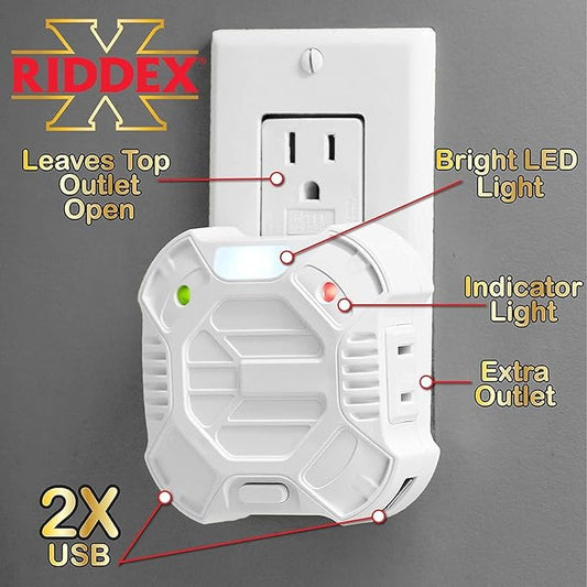 Riddex X Plus Insect Repellent - Plug in, Mouse Deterrent - Pest Reject for Defense Against Rats, Mice, Roaches, Bugs and Insects - Control Pests with No Toxins, 3-Pack