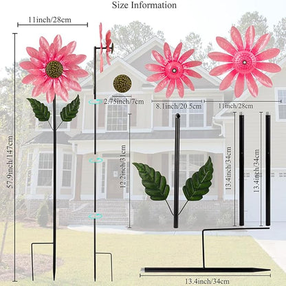 Viveta Wind Spinner Outdoor, Decorative Wind Sculpture wtih Sturdy Stake,Pink Pinwheels for Yard and Garden