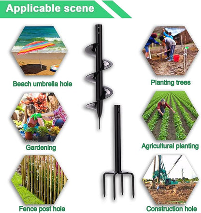 2 in 1 Hand Drill Auger Post Hole Digger – 44.5 inch Manual Garden Spiral Drill Planter for Bulb, Flower, Seedlings, Bedding Plants, Fence Post Auger for Trees, Mailbox, Deep Cultivating.