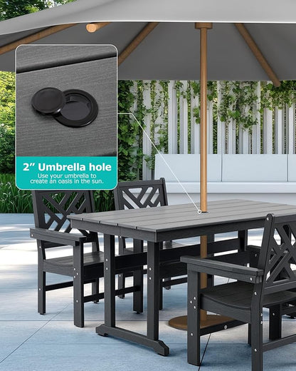 10 Piece HDPE Outdoor Dining Set for 8, Patio Dining Furniture Set with 2 Table and Umbrella Hole, Outdoor Table and Chairs for Garden, Poolside, Backyard, Deck