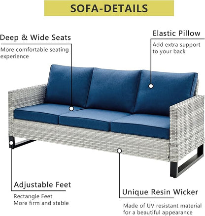 HUMMUH 7 Piece Patio Furniture Set Outdoor Sectional Sofa,High Back Patio Swivel Glider Chairs with Ottomans Coffee Table for Porch,Garden,Backyard…