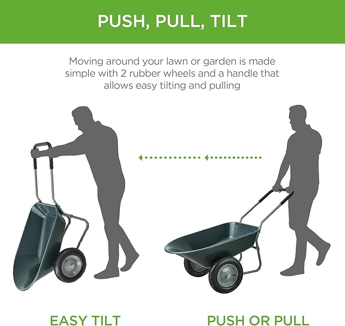 Best Choice Products Dual-Wheel Home Utility Yard Wheelbarrow Garden Cart w/Built-in Stand for Lawn, Gardening, Construction - Dark Gray