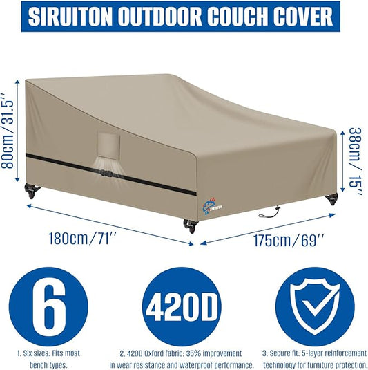 SIRUITON Garden Patio Rattan Daybed Cover Patio Bed Cover 69" W x 71" D x 31.5" H,Heavy Duty 420D Oxford Waterproof Outdoor Double Sofa/Patio Bed Lounger Covers