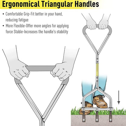 JARDINEER Manual Push Lawn Aerator Coring Tool, Plug Aerators with 3 Hollow Tine, 5-Inch Deep Yard Aeration Tool, Soil Core Aerators with Wider Handle