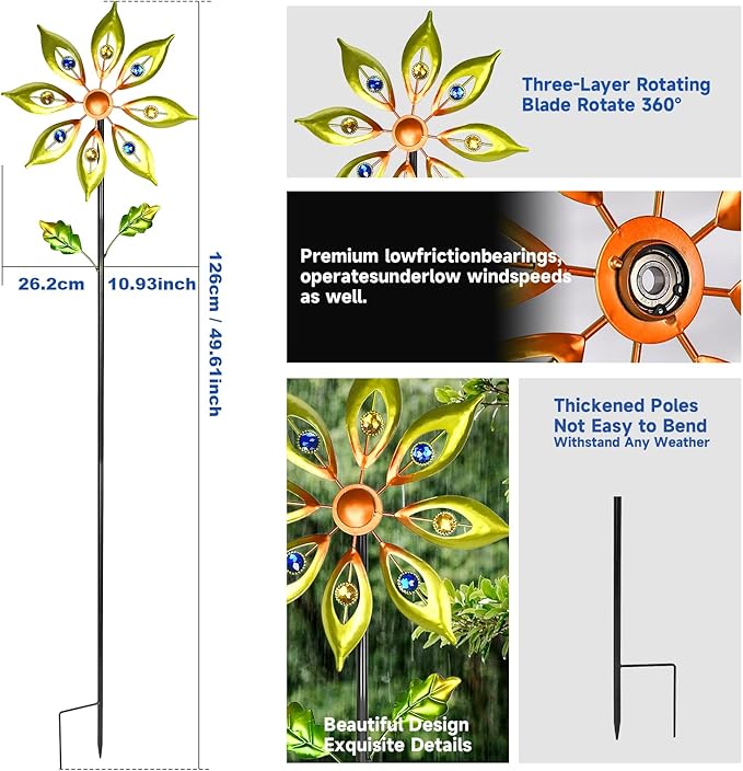 Decorative Garden Stakes Wind Spinners Outdoor Clearance Metal Yard Art Gifts for Women Grandma Mom for Lawn Patio Yard Pathway Driveway Ornaments