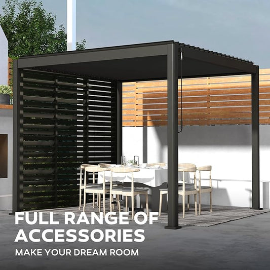 Mirador 111S Round Louvered Pergola Gazebo, 10Ft x 10Ft, Full Aluminum Frame, Adjustable Roof, Outdoor, Durable, Charcoal