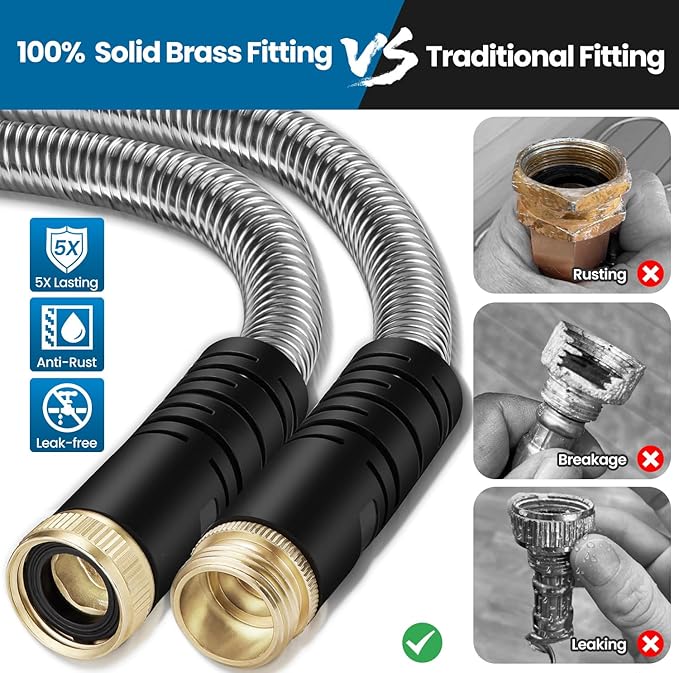 Garden Hose 40FT, Water Hose with 10 Function Nozzle, Garden Hose Metal with Leak-proof Connectors, Kink-Free & Ultra Flexible, Rust/Pet/Puncture Proof for Lawn, Yard, RV, Car Wash, 550PSI