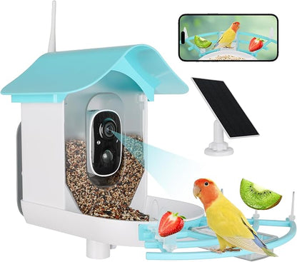 Bird Feeder with Camera, AI Identify Birds Species Solar Powered, Auto Record Videos in Backyard, Instant Notifications, Ideal Gift for Family and Bird Lovers