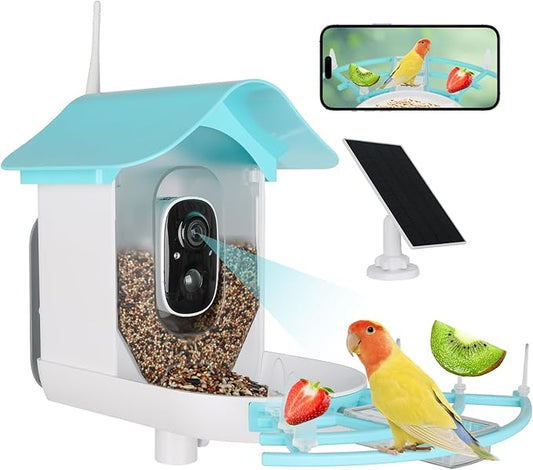 Bird Feeder with Camera, AI Identify Birds Species Solar Powered, Auto Record Videos in Backyard, Instant Notifications, Ideal Gift for Family and Bird Lovers