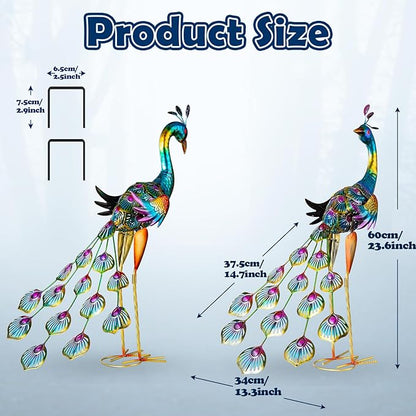 Peacock Garden Statues Metal Peacocks Sculptures for Outdoor Backyard Decor Patio Lawn Porch Yard Decoration (Pack of 2, Blue)