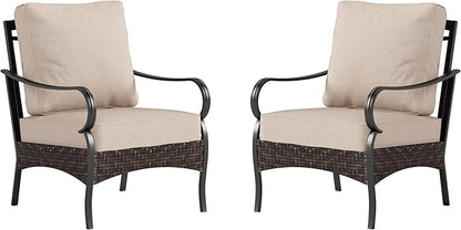 PHI VILLA Outdoor Wicker Chairs Sofa of 2, All Weather High Back Rattan Chairs 2 Seats with Comfy Cushions for Porch Deck, Beige