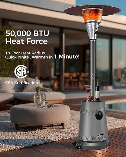50,000 BTU Patio Heater for Outdoor Use, Portable Propane Patio Heater with Wheels, Stainless Steel Burner for Porch Deck Garden (Basic Black)