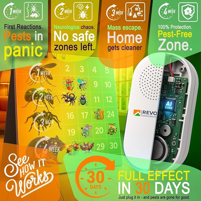 CORE 29 Ultrasonic Pest Repeller, 6Pack – Indoor Plug-In Pest Control, Up to 1600 sq ft per Unit, Chemical-Free Mouse Rat Roach Ant Spider Flea Mosquito & Ultrasonic Bat Repeller with Soft Night Light