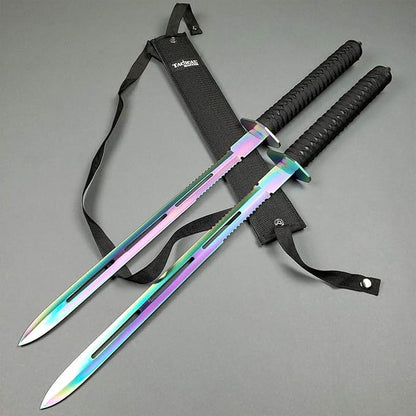 25" Twin Fixed Blade Machetes Set. Spear Style Stainless Steel Blade. for Camping, Hunting, Outdoor Activit Use, Collection, Gift (Rainbow)