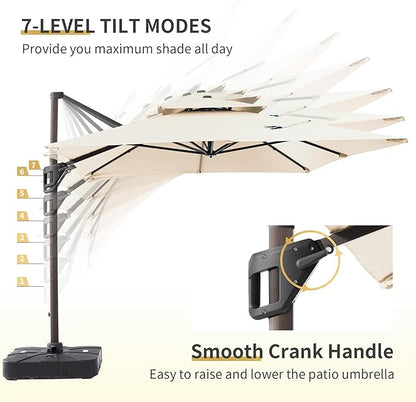 JZAC & QZYD 10 X 13 FT Cantilever Patio Umbrella with Base Included Heavy Duty Rectangle Offset Outdoor Large Double Top Umbrellas with 360° Rotation for Deck Backyard Garden, Beige