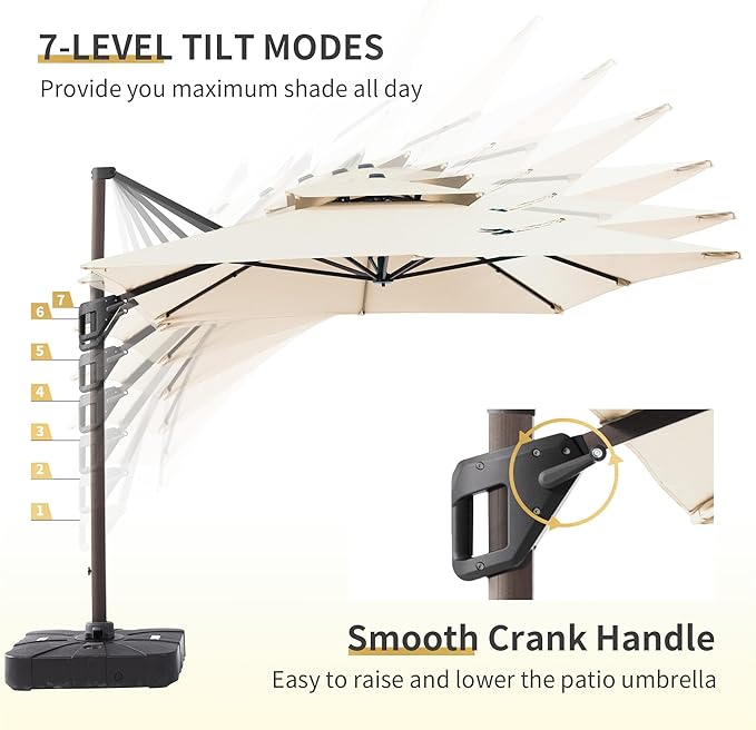 JZAC & QZYD 10 X 13 FT Cantilever Patio Umbrella with Base Included Heavy Duty Rectangle Offset Outdoor Large Double Top Umbrellas with 360° Rotation for Deck Backyard Garden, Beige