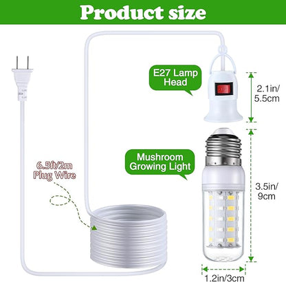 Meonum 1 Pack LED Mushroom Grow Light, Dual Spectrum Grow Light with 4.9 ft Extension Cord, 360° Hanging Mushroom Growing Lamp with White Blue LEDs for Indoor Plants
