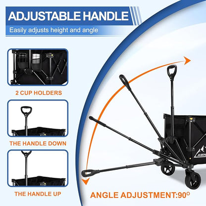 Collapsible Wagon Cart with Wheels Foldable, Folding Wagons Carts with Silent Universal Wheels, Large Grocery Cart On Wheels, Heavy Duty Utility Wagon for Shopping Beach Sports Fishing Camping, 150L